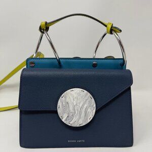 Danse Lente Blue Leather Phoebe Crossbody Bag Purse Marble Colorblock